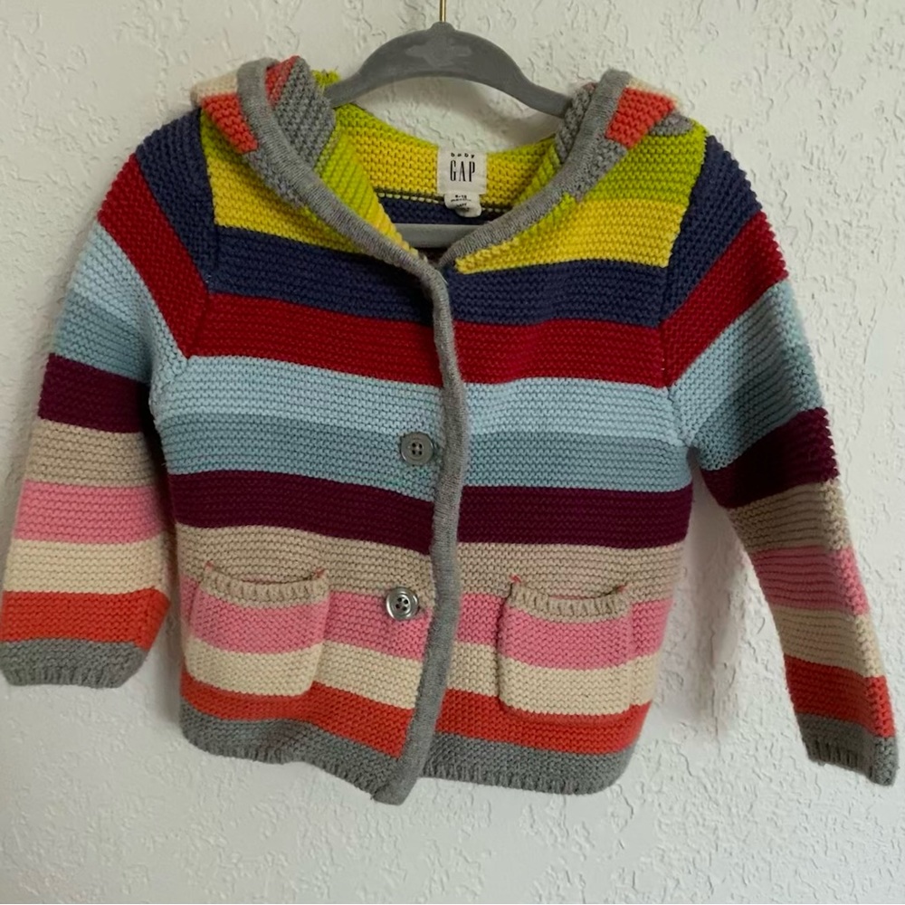 2 for $25 - Gap Baby Toddler Rainbow Stripe Bear Hooded Knit Cardigan Sweater